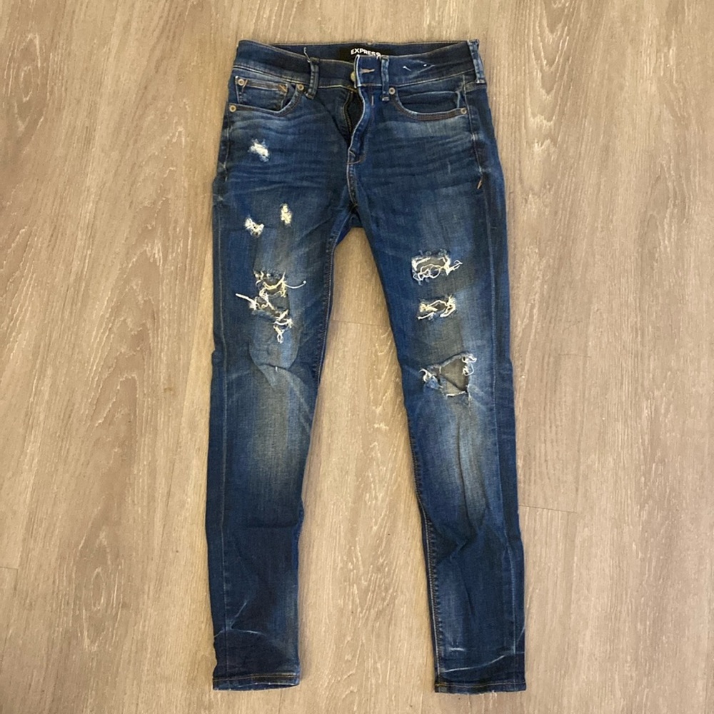 Express stretch legging denim ripped knees skinny